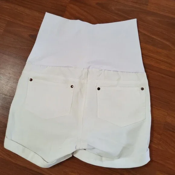 Maternal America Maternity Denim White Jean Shorts Size L New - Picture 3 of 7